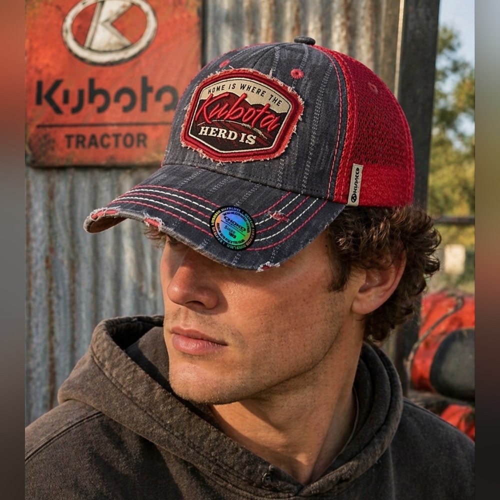 Choko x Kubota Trucker Cap Red Gray Mesh Hat Adjustable Farm Logo Snapback OS